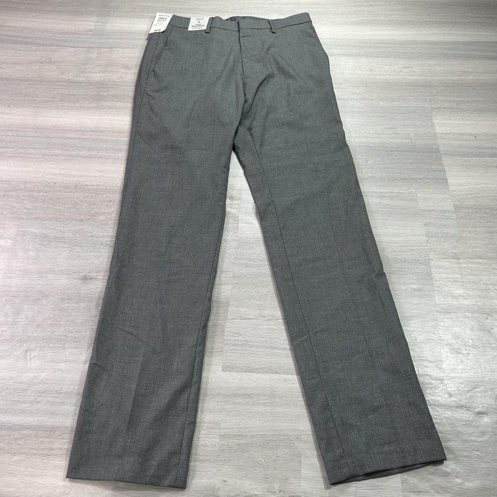 NEW‎ Kenneth Cole Reaction Pants Mens 32x34 Gray Dress Stretch Slim Flat Front
